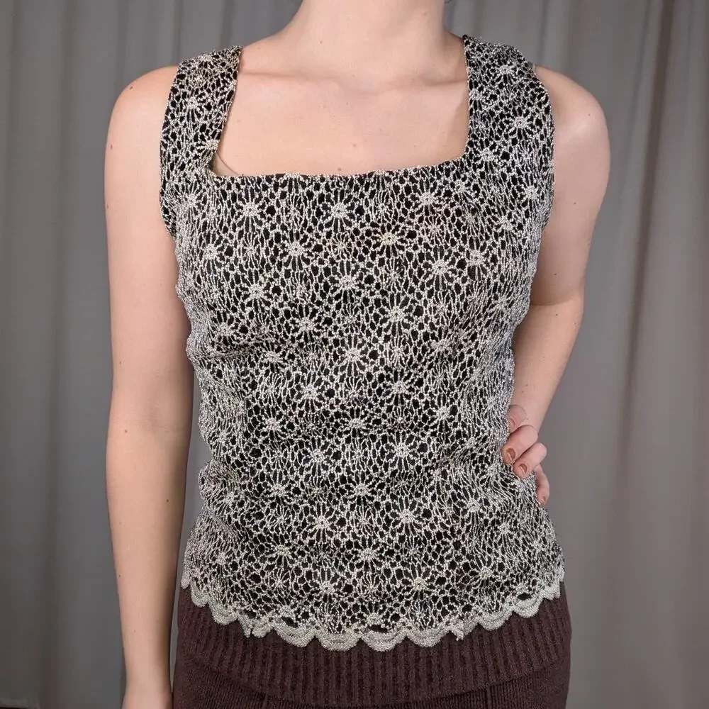 Y2K Whimsygoth Lacy Tank Top Black and White Size Large Dress Barn - Picture 8 of 8